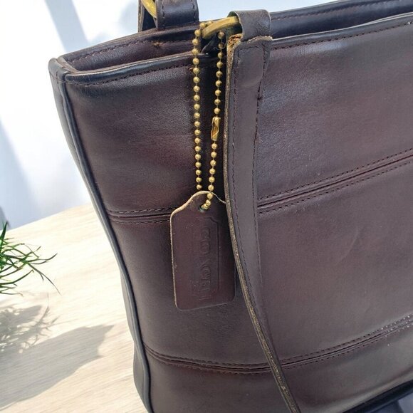 COACH Tribeca Shopper Tote Bag 1998 Brown Leather Shoulder Straps Brass H8P9098 - Picture 13 of 15